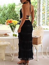 preiswerte Weiße Freizeitkleider-Damen kleid lang Zweiteiliges Kleid Sommerkleid skims dress Modisch Täglich Festtage Wochenende Regular Fit Glatt Ärmellos Spaghetti-Träger Schwarz Rote Blau Aprikose Sommer