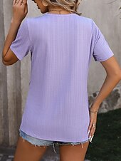 abordables Débardeur Simple-T-shirt Femme Uni Mode Moderne Décontracté Manches Courtes Col Rond Tops Quotidien Week-end Boutons Noir Blanc Violet Fuchsia Été