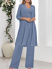 abordables Moins de 129,99 $-Ensembles de Robes Robe de Mère de Mariée  robe demoiselle d honneur Élégant Simple Col en V Longueur au sol Polyester manche longue avec Couleur Unie 2025