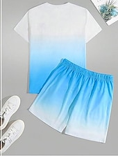 billiga T-shirts med tryck för män-Herr Nyans Palmträd 2st T-shirts uppsättningar Summer Tops Kortärmad Korta byxor Rund hals Strandsemester Sport Dagligen Utekväll 3D-utskrift Sommar Vit Blå Grön