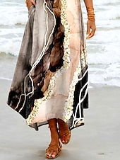 cheap Art&amp;Design Dress-Women&#039;s Maxi Dress Sundress Shift Dress Vacation Casual Beach Party Beach Loose Fit Graphic Marbling Sleeveless V Neck Khaki Summer Spring