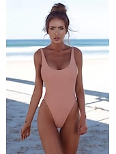 abordables Maillots de bain une pièce-Femmes Maillots de Bain Une Pièce Monokini Maillot de bain Vacances Mode Couleur Unie Col en U Sans manches Maillots de bain