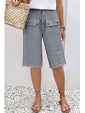 abordables Pantalon uni en coton et lin-Femmes Pantalon en coton et lin Slacks Mi-long Occasionnel Longueur Genou Naturel Uni Avec Poches Conception à cordon élastique Confortable Extérieur Tenue quotidienne Sortir Ocre Abricot Bleu ciel