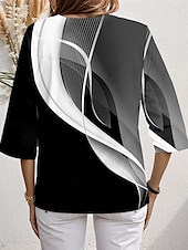 levne Dámské pruhované a geometrické topy-Dámské Halenka Grafika Geometrický stylové Plážový styl 3/4 délka rukávu Tričkový Běžné topy Denní Tisk Černá Světlá růžová Vodní modrá Trávová zelená Jaro Podzim