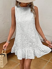 levne Jednoduché šaty-Dámské mini šaty petite šaty A-line šaty letní šaty v jedné barvě off-the-shoulder šaty volnočasové dovolená každodenní pravidelný střih grafické bezrukávové kulatý výstřih bílé léto