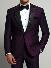 abordables Dîner de fête-Costumes de fête d&#039;affaires pour hommes tuxedos costumes de retour à la maison violet cravate noire mode robe couleur unie coupe standard 2 pièces à boutonnière simple un bouton