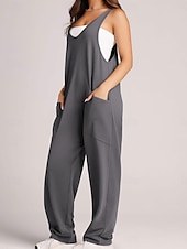 billiga Overall-Kvinnors Jumpsuit Aktiv Enfärgad Ärmlös V-Hals Fickor Semester Daglig Regular Fit Svart Rosa Armégrön Sommar