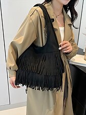 cheap Handbag &amp; Totes-Women&#039;s Boho Fringe Shoulder Bag Hobo Handbag – Vintage Faux Suede Handbag for Music Festivals, Casual Outings &amp; Travel