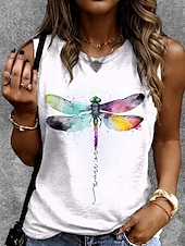 abordables Camisetas y camisolas de mujer-Camiseta Top Femenino Mariposa Letra Estilo Casual Sin Mangas Cuello Redondo Tops Regulares Diarios Impresión Blanco Verano