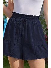 お買い得  プレーンコットンリネンパンツ-女性用 コットンリネンショートパンツ リネン風パンツ コットンリネンパンツ ストリートファッション カジュアル ショート ナチュラルウエスト 平織り ポケット 弾性巾着デザイン 通気性 快適 マイクロエラスティック カジュアル ストリートウェア 赤紫色 ワイン 海軍 アプリコット 夏 レギュラー