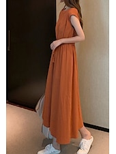 economico disegnare abiti in cotone e lino-Per donna Abito Midi Abiti in cotone e lino Moda Classico Moderno All&#039;aperto Quotidiano Ferie Vestibilità regolare Semplice Senza Maniche Girocollo Nero Verde chiaro Verde militare Blu marino Estate