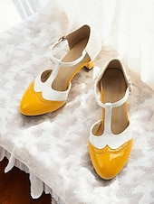 abordables Madre de la Novia/Novio-Zapatos Mary Jane con tiras en T de estilo vintage de los años 50 para mujer: zapatos de tacón bajo con diseño brogue de dos tonos para fiestas retro, ropa de oficina y ocasiones especiales
