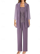 preiswerte Unter 129,99 $-Hosenanzug Brautmutterkleid Hochzeitsgast Elegant Einfach Juwelenhals Bodenlang Polyester Langarm mit Einfarbig 2025