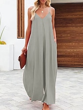 abordables Robe Simple-Combinaison Femme Active Uni Sans Manches Col V Taille Haute Vacances Quotidienne Coupe Régulière Noir Vert Clair Vert Armée Été
