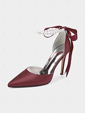 cheap Cocktail-Women&#039;s Champagne Satin Wedding Heels with Pearl Ankle Strap - Elegant Bridal &amp; Cocktail Stiletto Pumps