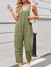 billiga Overall-Kvinnors Jumpsuit Aktiv Enfärgad Ärmlös V-Hals Fickor Semester Daglig Regular Fit Svart Rosa Armégrön Sommar
