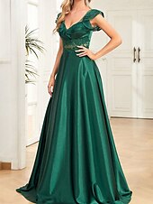 preiswerte Bodenlänge-Kleid Mutter der Braut Kleid Elegantes Party V-Ausschnitt Bodenlang Polyester Ärmellos mit Rüschchen