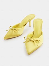 abordables talons kitten-Escarpins à talons aiguilles en satin bordeaux pour femme – mules à bout pointu avec nœud pour des rendez-vous chics et des tenues quotidiennes