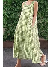 abordables Robes décontractées-robe midi femme robe décontractée mode classique moderne vacances quotidien sortie coupe classique à carreaux sans manches col carré noir jaune vert clair rose été