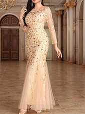 preiswerte Unter 129,99 $-Kleid Mutter der Braut Kleid Elegant Party Rundhalsausschnitt Bodendland Polyester Langarm mit Stickerei 2025