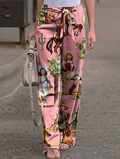 abordables Kentucky derby-Femmes Jambe large Chinos ancien Style Ethnique Occasionnel Longueur complète Taille haute Graphique Avec Poches Ceinture Élastique Impression Confortable Doux Micro-Élastique Extérieur Rue Quotidien