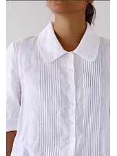 economico Camicie-Per donna Camicia Camicie di cotone e lino Abbottonare Blusa Semplice Essenziale Moderno Manica Corta Colletto a Camicia Top Regolari Quotidiano Ferie Uscire Bottoni Bianco Estate