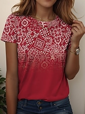 abordables T-shirt Boho-Femmes T-shirt Fleuri Graphique Vintage Élégant Occasionnel Manche Courte Col rond Hauts Réguliers Quotidien Week-end Imprimé Jaune Rouge Bleu Bleu clair Été Printemps
