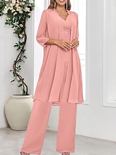 abordables Moins de 129,99 $-Ensembles de Robes Robe de Mère de Mariée  robe demoiselle d honneur Élégant Simple Col en V Longueur au sol Polyester manche longue avec Couleur Unie 2025