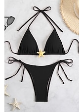 olcso Bikiniszettek-Női Fürdőruha Bikini 2 darab Fürdőruha Nyitott hátú Tropikus Strandruházat Sima Kötőfék nyaka Ujjatlan Fürdőruhák