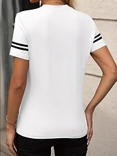 billige Stripe og geometrisk t-skjorte-Dame T skjorte Stripet Fritid Kortermet Rund hals Vanlige topper Daglig Ut på byen Helg Trykt mønster Svart Hvit Sommer