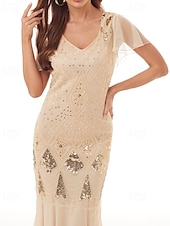 cheap Under $129.99-Sheath / Column Mother of the Bride Dress Elegant Vintage Party V Neck Floor Length Lace Tulle Short Sleeve with Beading Sequin Appliques