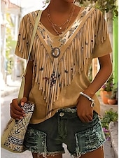 economico T-shirt Boho-T Shirt da donna Grafica Bohemia Vintage Western Manica Corta V Neck Top Regolari Da Indossare Quotidiano Spiaggia Vacanze Stampa Rossa Blu Verde Khaki Estate Primavera