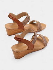 tanie Kobiety-damskie sandały na koturnie z kryształkami – brązowe, odkryte palce, elastyczne paski, wygodne buty na lato, okazje codzienne i eleganckie