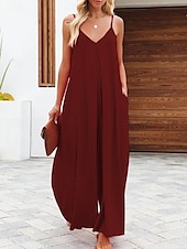 abordables Robe Simple-Combinaison Femme Active Uni Sans Manches Col V Taille Haute Vacances Quotidienne Coupe Régulière Noir Vert Clair Vert Armée Été