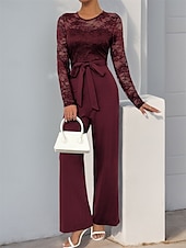 billiga Mammas jumpsuits-Jumpsuit  Byxdress Brudens Mor Elegant Avslappnad Juvel Hals Golvlängd Polyester Lång Ärmar med Spets 2025