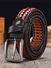 economico Cinture da uomo-cintura intrecciata in vera pelle da uomo - design intrecciato vintage con fibbia in metallo, cintura elegante regolabile per abbigliamento casual, business e formale