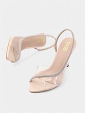 olcso Félig formális-fekete átlátszó slingback sarkú cipő – divatos strasszból készült tűsarkú női szandál