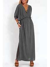 ieftine Rochii din chiffon-Pentru femei Rochie Lunga Rochie Maxi Rochie casual Rochie de Cocktail Rochie pentru invitata de nunta Rochii din Șifon Modă Vacanță Ieșire Sfârșit de săptămână Fit regulat Simplu Manșon Lung În V