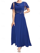 preiswerte Unter 129,99 $-Kleid Brautmutterkleid Elegant Einfach Rundhalsausschnitt Knöchellänge Polyester Kurzarm mit Spitze Einfarbig 2025
