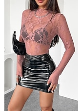 economico Top in Pizzo-Per donna Camicia di Pizzo Blusa Pizzo Semplice Elegante Moderno Manica Lunga Girocollo Top Regolari Quotidiano Ferie Uscire Nero Bianco Rosa Rosso Estate