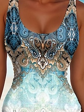 abordables Maillots une pièce-Maillots de bain pour femmes Maillot de bain une pièce Monokini Dos nu Vacances Plage Graphique Ombre Géométrique Col en U Sans manches Maillots de bain