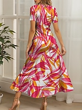 abordables Robes Rayés et Géométriques-Femmes Robe maxi Robe Décontractée Robe trapèze Robe d&#039;été Vacances ancien Ethnique Coupe régulière Graphique Feuille Géométrique Manche Courte Col carré Jaune Rouge Bleu Violet Été Printemps