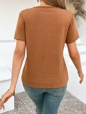 abordables T-shirt uni-T-shirt femme de couleur unie Uni Mode Moderne Décontracté Manches courtes Col rond Hauts réguliers Quotidien Week-end Noir Rose Marron Gris Été