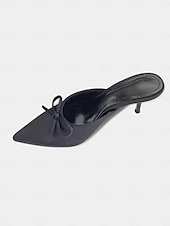 abordables talons kitten-Escarpins à talons aiguilles en satin bordeaux pour femme – mules à bout pointu avec nœud pour des rendez-vous chics et des tenues quotidiennes