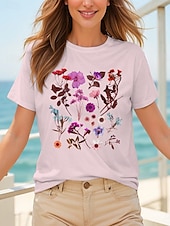 ieftine Tricou de Ziua Mamei-Pentru femei Tricou Cămașă din bumbac Floral Grafic Casual Manșon scurt Rotund Topuri obișnuite Zilnic Imprimeu Roz Îmbujorat Alburiu Albastru Deschis Vară
