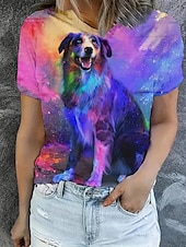 abordables T-shirt Animaux-Femmes T-shirt Hauts d&#039;été Chien Dégradé de couleur Classique Occasionnel Manche Courte Col ras du cou Hauts courts Quotidien Week-end Imprimé Arc-en-ciel Été Printemps Automne