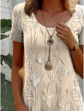 abordables Robe Simple-Femmes Mini Robe Robe Décontractée Robe T-Shirt Robe d&#039;Été Robe trapèze Bohème ancien Élégant Plage Coupe régulière Fleuri Graphique Motif cachemire damassé bohème Manche Courte Col ras du cou Argent