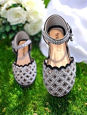 preiswerte Kinder &amp; Blumenmädchen-Glitzernde Mary-Jane-Schuhe für Mädchen mit Strasssteinen – elegante Schuhe mit gewelltem Rand für Hochzeiten und Partys