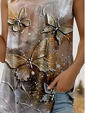 tanie Koszulka na ramiączkach ze zwierzętami-Damskie Top z ramiączkami Graficzny Motyl Elegancki Codzienny Bez rękawów Kwadratowy dekolt Zwykłe topy Codzienny Z marszczeniami Nadruk Srebrny Lato Wiosna