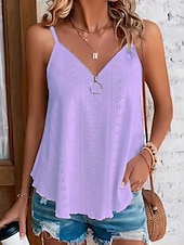 abordables Débardeurs et camisoles femme-Débardeur en camisole pour femmes couleur solide élégant décontracté sans manches bretelle débardeurs réguliers fermeture éclair œillet blanc jaune rose bleu violet été